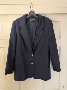 Navy Wool Blazer with Gold Buttons